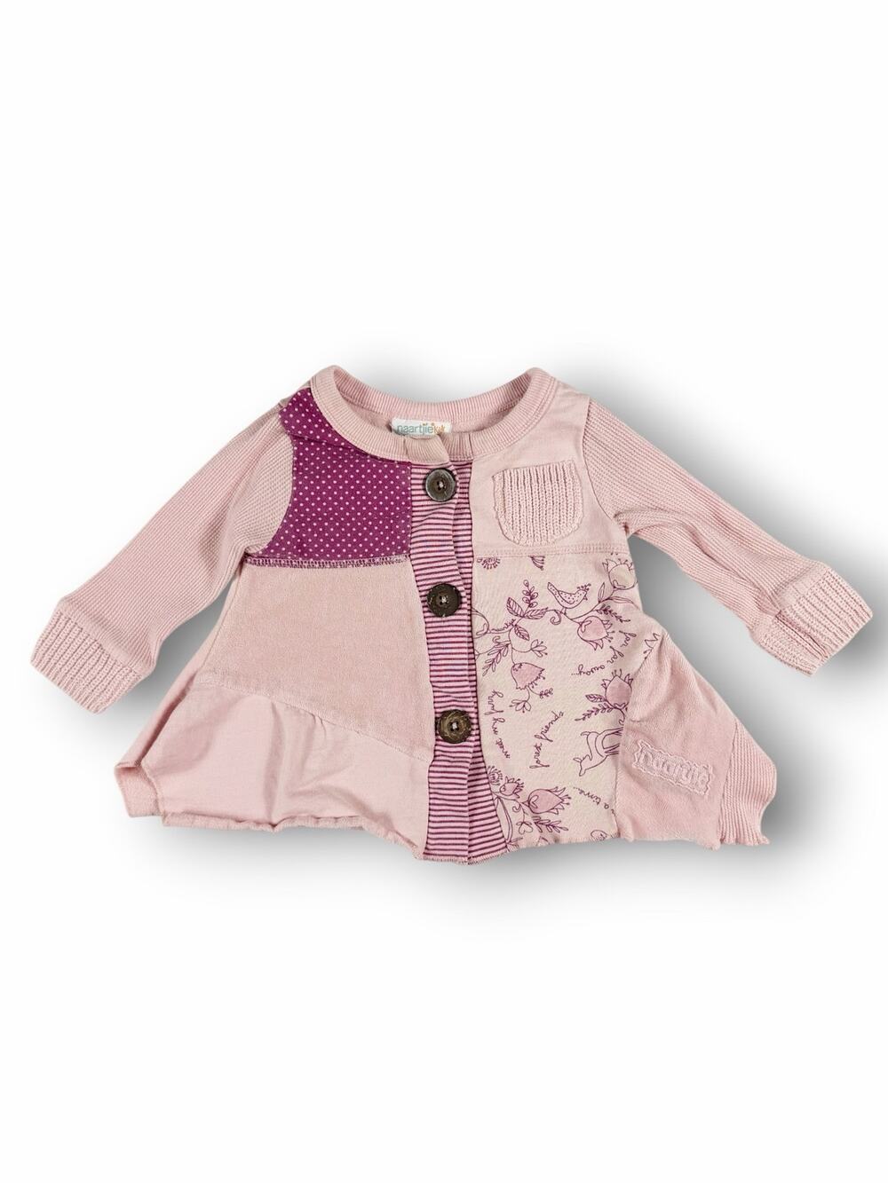 Naartjie Kids Patchwork Floral Bird Button Cardigan Top 6–12 Months
